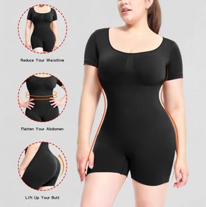 Mulheres cintura barriga shaper tamanho grande shapewear para o corpo feminino moldar bodysuit sem costura de manga curta bodysuit esportes yoga macacão