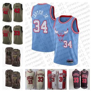 Anpassade herrkvinnor Youth Chicago''Bulls''33 Scottie Pippen 34 Wendell Carter 42 Robin Lopez White Black Red Basketball Throwback Jersey