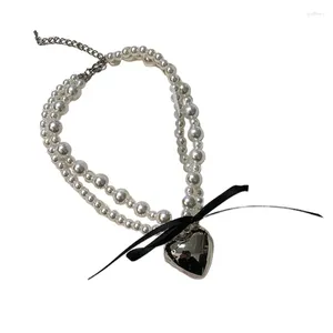 Choker-Herz-Imitationsperlen-Halskette für Damen, Nischendesigns, Schlüsselbeinkette