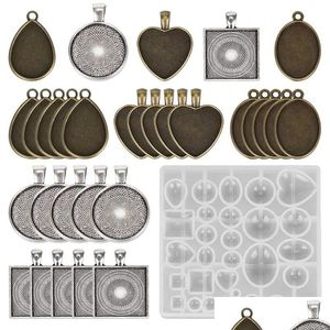 Pendant Necklaces Sile Mold Sets With 30Pcs Base Epoxy Resin Molds Time Gem Cabochon Accessories For Diy Jewelry Making Supplies Dro Dhkav