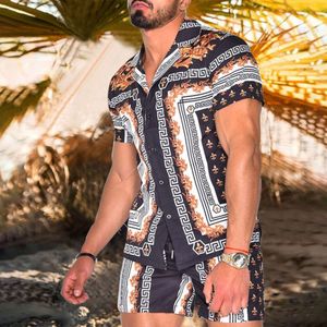 Designer Suit Leisure Mens Seaside Vacation Style Short Sleeved Shirt Beach Pants Printed T-shirt Sports Shorts Two Piece Set Mpx4