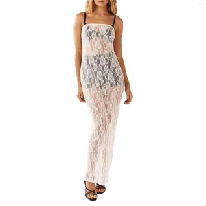 Casual Dresses Women's Summer Long Sheer Dress White Sleeveless Off Shoulder Lace Floral