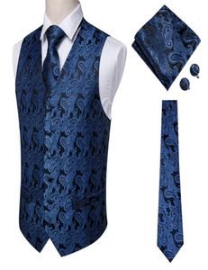 HiTie Navy Paisley 100 Silk Dress Vest Set For Men Dark Blue Jacquard Men039s Suit Vest Male Waistcoat For Wedding Formal Jac8615229
