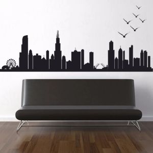 Adesivos chicago skyline silhueta adesivo de parede decalque personalizado vinil arte poster skyline sala mural wl1616