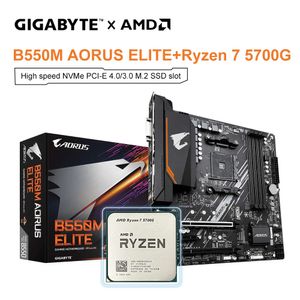 Gigabyte B550M Aorus Elite Motherboard + AMD Ryzen 7 5700G R7 5700G CPU Motherboard Set Socket AM4 DDR4 128GB سطح المكتب