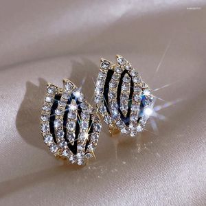 Stud Earrings French Crystal Tulip Flower for Women Korean Rhinestone Exquisite Earring Party Christmas Jewelry Gifts