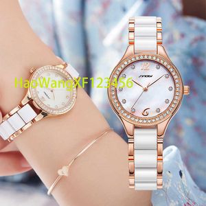 Sinobi feminino relógio de luxo feminino rosa ouro elegante diamante senhora quartzo relógio de pulso cerâmica à prova dwaterproof água reloj mujer presente