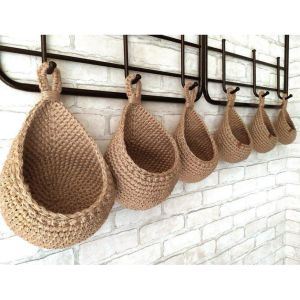 Körbe 6 Größen Hängende Wand Gemüse Obstkörbe Jute Eco Hang Basket Baumwoll