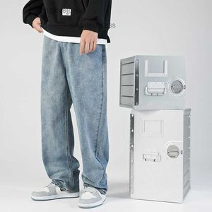 Erkek kot pantolon basit düz renkli kot pantolon yıkanabilir gevşek bağlantı düz pantolon
