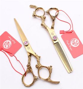 Z9005 6quot 440C Pink Gem Golden Dragon Handle Professional Human Hair Scissors Cutting or Thinning Shears Barberquots HairDre7560387