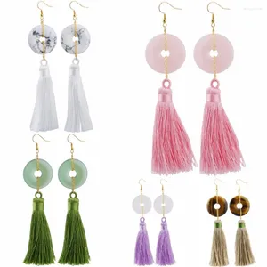 ダングルイヤリングTumbeelluwa Round Donut Amulet Stone Tassel Hook Ear of for woman