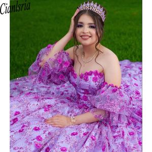 Lila spetsboll klänning quinceanera klänningar 2024 kristallapplikationer söt 16 klänning snörning födelsedag klänningar vestidos de 15 anos