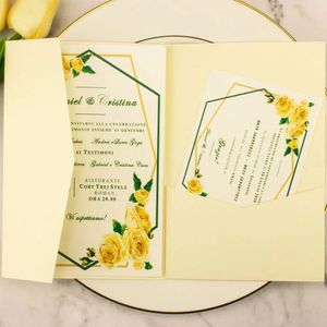 10pcslot PocketFold Düğün Davet Kartları Üç Katlanmış Kart ve İnci Kağıt Cep Tebrik Davetiyeleri Parti için Kapak 240301
