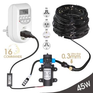 Kit 45W Pump 0,3 mm Micro Fog Munstel mässing Misting Cooling System Automatic LCD Timer Control Kit Outdoor Garden Flowers Irrigation