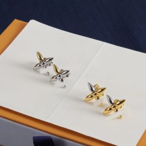 High Quality Luxury Silver Gold Plated Clover Ear Stud Earring Brand Designer Color Contrast Stainless Steel Women Jewelry Accessories Gift Wholesale With Box