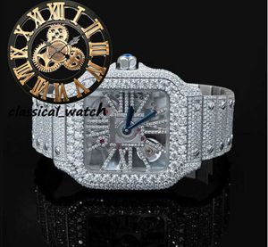 Premiumskelett Automatisk fyrkantig urtavla VVS Moissanite Watch Hip Hop Iced Out Bust Down Sterling Silver