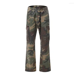 Men's Pants Harajuku Overalls Camouflage Casual Trumpet Trousers Loose Multi-pocket Streetwear Denim Hip Hop Flare