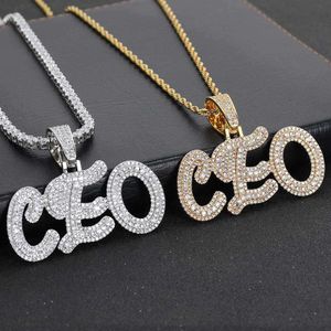 Double Layer Zircon Grass Body Alphabet Number Combination Pendant with True Gold Electroplated Trendy Men's and Women's Hip Hop Necklace
