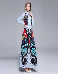 Primavera Estate Runway Dress Abiti messicani Donna Elegante manica lunga Vintage Stampa geometrica Cintura pieghettata Maxi 2105256772627