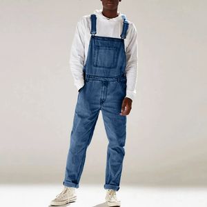 Streetwear Mens Solid Color Multi-pocket Denim Bib Overalls Casual Daily Denim Jumpsuit Fashion Male Suspender Long Pants 240301