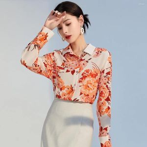 Blusas femininas topos de seda floral escritório formal camisas casuais plus size primavera verão sexy haut femme