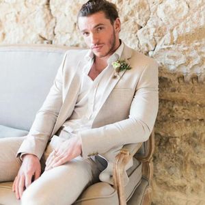 Ternos masculinos de linho verão para casamento 2024 ajuste fino noivo smoking masculino entalhado lapela blazer 2 peças terno jaqueta com calças