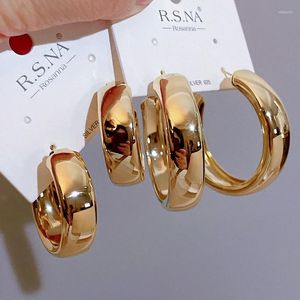 Hoop Earrings Elegant Retro Thick Round Circle For Women Simple Metal Wide Big Wedding Engagement Aesthetic Jewelry