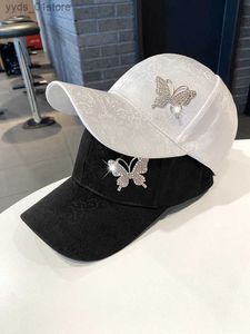 Bola Caps Moda strass borboleta chapéu de beisebol feminino primavera e verão gás estrangeiro protetor solar viseira chapéu padrão de renda pato c L240314