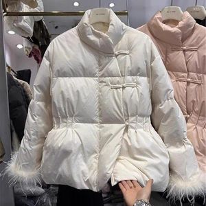 Women's Trench Coats 2024 Autumn Winter Large Cotton Coat Solid Standing Neck Slim Fit Warm Casual