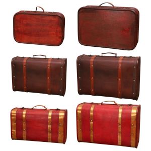 Bins Antique Style Storage Box with Handle Photography Props Luggage Case Decor Container Keepsake Suitcase Treasure Box for Parties