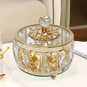 French Crystal Glass smycken Box Metal Art Candy Jar Home With Lid Fruit Dessert Cosmetic Tea Cup Storage Tray Home Decoration 240309
