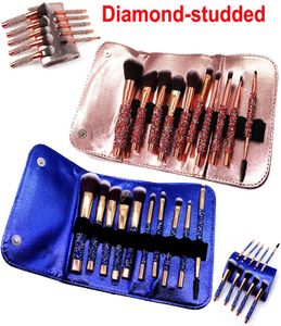 Makyaj fırçaları elmas 10 adet set kozmetik fırça ile çanta profesyonel makyaj fırçası tozu göz foundat allık eyeliner kaş bru5481660
