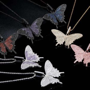 Hip Hop Zircon Big Butterfly Trendry Brand Personlig kvinnors tröja kedja Tillbehör Halsband hänge