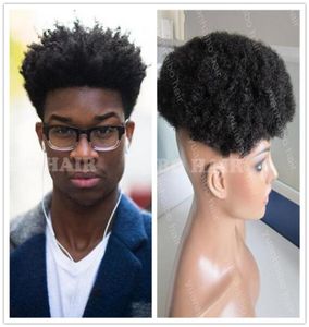 CHEP 8A PERUVIAN HÅR MEN TOUPEE SOBE BASE MED PU 6INCH 1B FÄRG Mänskligt hår 7x9 Afro Curl Toupee för African5129407