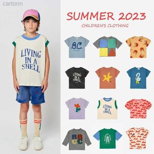 Camisetas 2023 BC Verão INS Estilo Crianças T-shirt Meninos e Meninas Casual Cartoon Fun Imprimir Manga Curta Top Crianças Roupas LDD240314