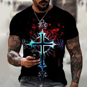 Koszulki mężczyzn Krzyż T koszule Religia Jezus 3D Wydrukowane swobodne vintage krótkie shirt T-Shirt Summer Man Strtwear Oważne czarne szczyty Y240314