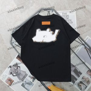 xinxinbuy men designer tee t shart 2024革の刺繍レター半袖コットン女性グレーブラックホワイトS-2xl