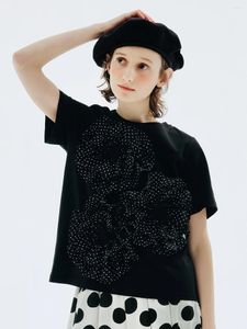 Kvinnors T-skjortor Imakokoni Original Design Black Short-Sleeved Lace Stitching Polka Dot T-Shirt Summer 234175