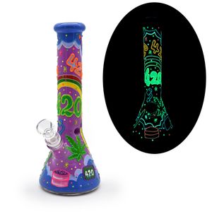 1pc,25.5cm/10in,Glow In Dark,Borosilicate Glass Water Pipe,Glass Bong,Glass Hookah,Hand Painted,420 Pattern Glass Smoking Item,Home Decorations,Smoking Accessaries