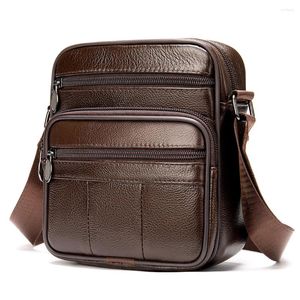 Bortkyror små män äkta läder handväska manlig mode axelväska hög kvalitet cowhide crossbody Men's Portcefese Tote