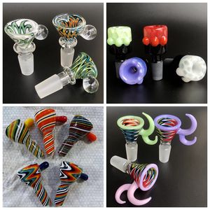 US-Farbe 14mm 18mm männlicher Glasschalengriff Schönes Schiebeschalenstück Wig Wag Rauchzubehör für Glaswasserbongs Dab Rigs Rohre