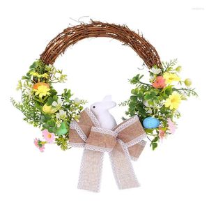 Decorative Flowers Spring Wreath Artificial Bow With Egg Garland Front Door Decorations For Indoor Outdoor Farmhouse Window