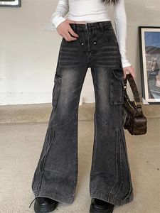 Damen Jeans Schwarz Gothic Cargo Baggy Ästhetische Vintage Cowboy Hose Harajuku Oversize Denim Hose Y2k 2000er Trashy Kleidung