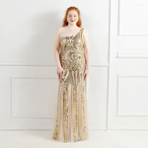 Party Dresses Luxury Gold Mermaid Sequined Evening Dress Plus Size One Shoulder Floor Length Long Formal Gowns For Women Birthday