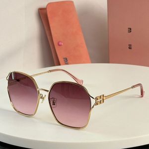 Women Fashion Brand Miu Logo Sunglasses Pilot Metal Frame Pink Lenses Modern Fashion Designer Sunglasses SMU52ZS