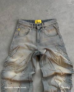 Mäns jeans streetwear reaven mens y2k hip hopp orolig retro baggy svarta byxor harajuku gotiska höga midja breda benbyxor