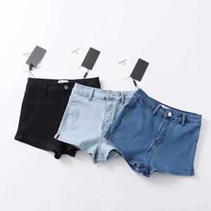 Summer New Spicy Girls High Elastic 3/4 Pants Hot Pants Small Split High Waist Show Legs Long Lift Hips denim shorts