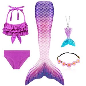 Traje de banho infantil com cauda de sereia, roupa de banho para meninas, praia, flor para nadar, traje de sereia sem monofin