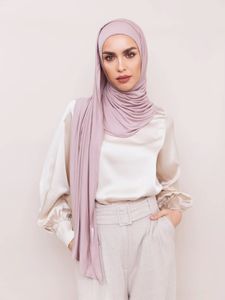 イスラム教徒の女性高品質のジャージーヒジャーブマーセル化綿インスタントヘッドスカーフイスラム純粋な色汎用ファッションターバン240301