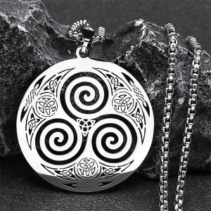 14K White Gold Viking Witch Celtic Knot Triskele Necklace for Women Men Wicca Supernatural Talisman Male Chain Jewelry